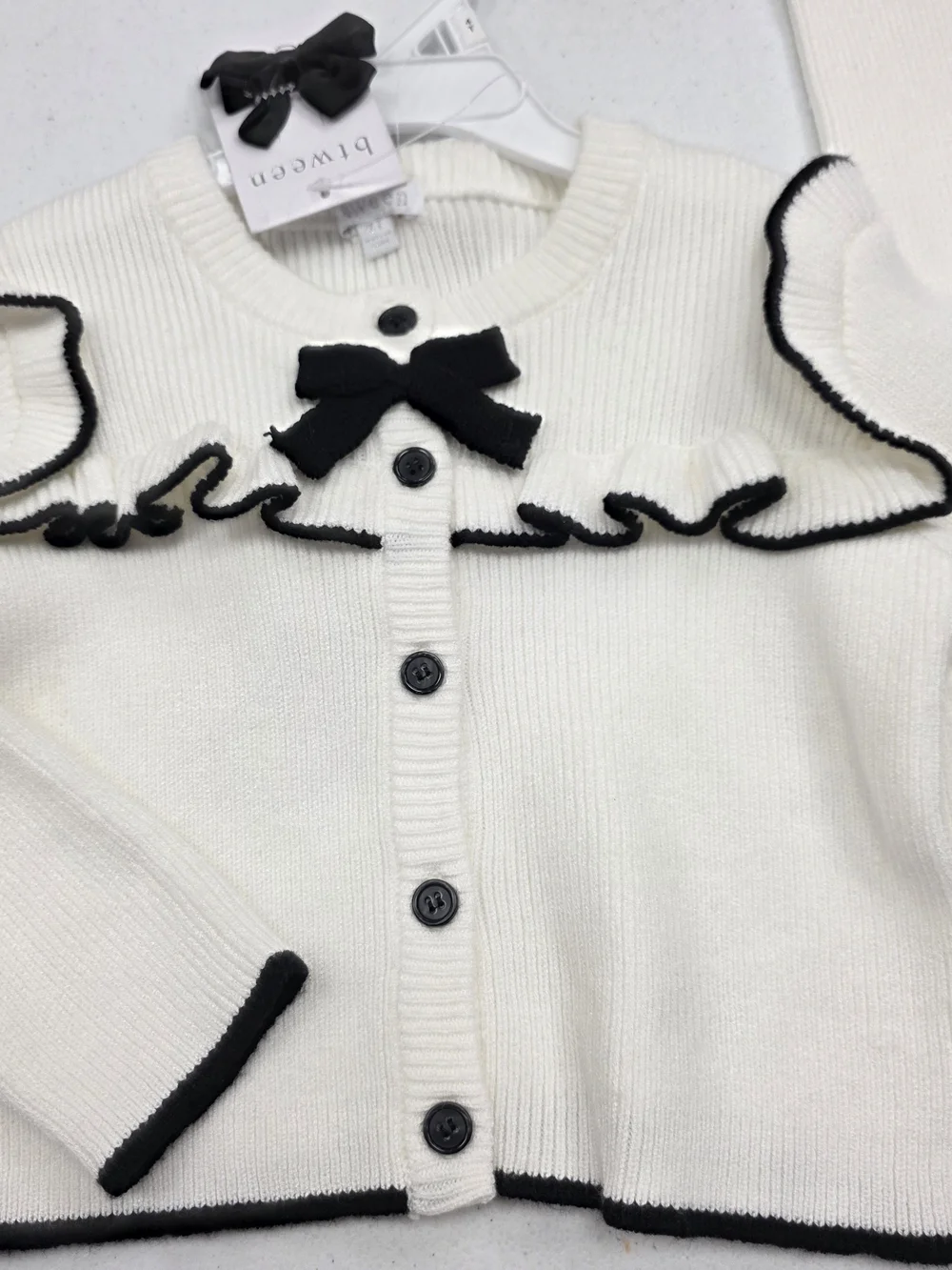 btween Cream Knit Cardigan with Black Bow Trim - Picture 5 of 8